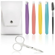 FGY 6PCS Eyebrow Tweezers Set with Precision Tweezers Curved Scissors Eyelash Brush